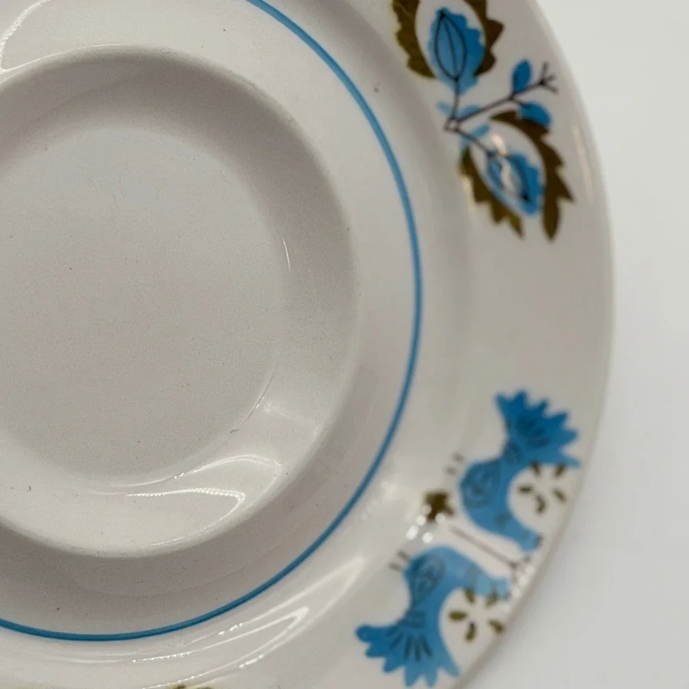 Mikasa Mediterrania Blue Bird Saucers Set of 3 Japan 4026-BL MCM Stoneware